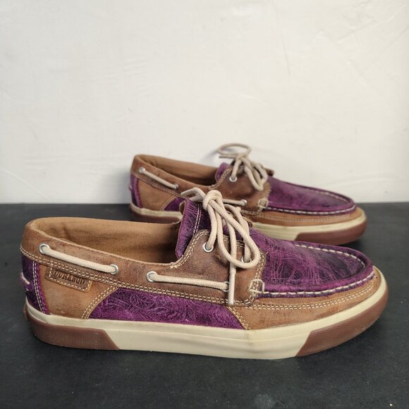 Durango Loafers Boat Shoes Women's Size 9 Medium Brown Purple Tooled Leather - Picture 2 of 10